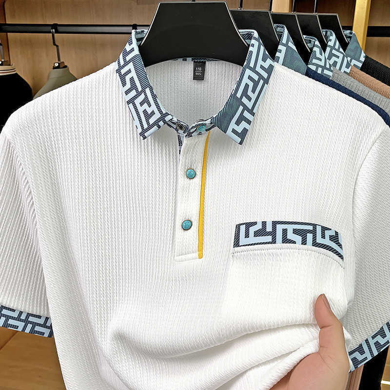 New Summer Mens Turn-down Collar Short Sleeve Buttoned Polo Shirt Mens Fashion Jacquard Knit T-shirt88