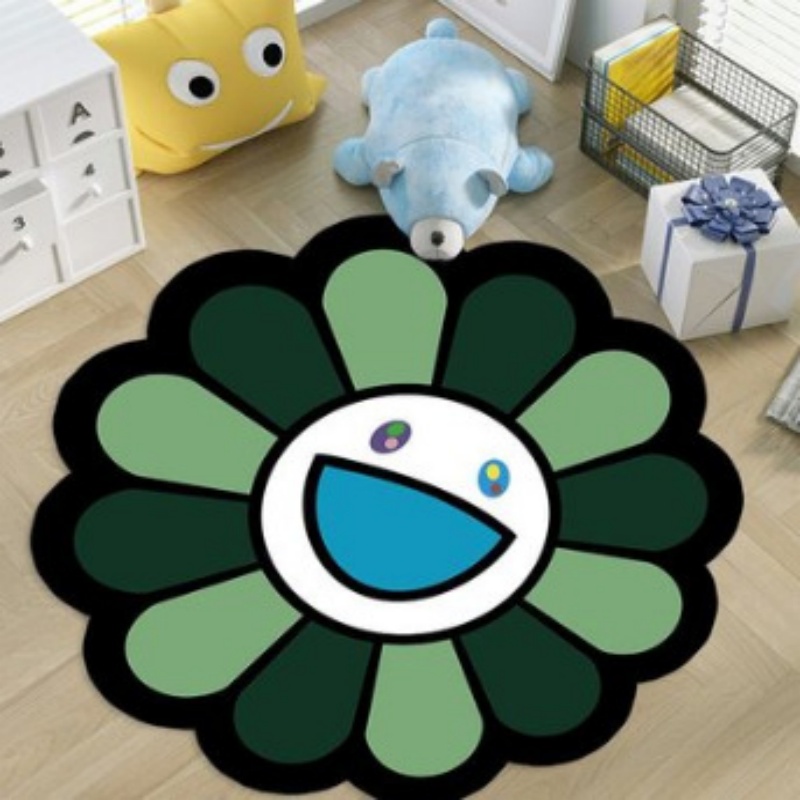 Carpets INS Cartoon Flower Round Carpet Anti-slip Children Playground Soft Plush Rugs Coffee Table Rug Living Room Decor Floor Mats living bedroom bat
