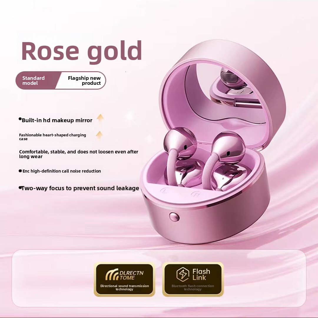 Wireless Ear Clip Designer Headphones Butterfly Ear Ornament Heart Shaped Charging Case With Makeup Mirror High Appearance Level Fashion Wireless Blue