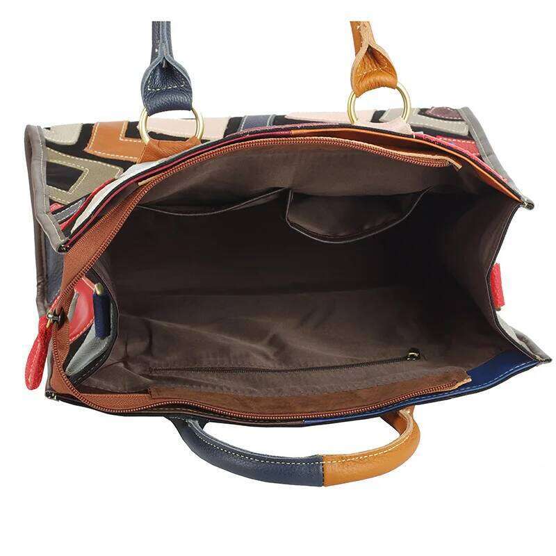 Genuine Leather Ethnic Style Color Contrast Tote Bag Luxury Designer Large Capacity Casual Versatile Commuter Travel Party Women Handbag SENYY