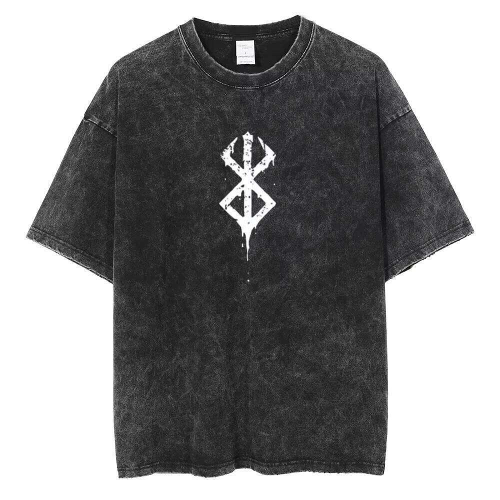 Anime Berserk Logo Graphic Printed T Shirt Men Women Vintage Manga T-shirts Washed Cotton Tshirt Harajuku Male Oversized Tee 26L0505