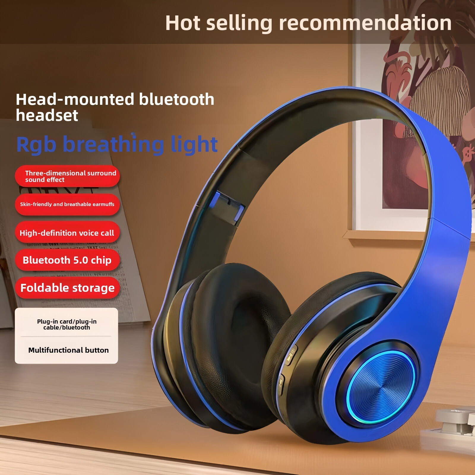 Wireless Over Ear Designer Headphones Luminous Gaming Sports Foldable TF Card B39 Headset Compatible With Smartphones Laptops Computers For Daily Whol