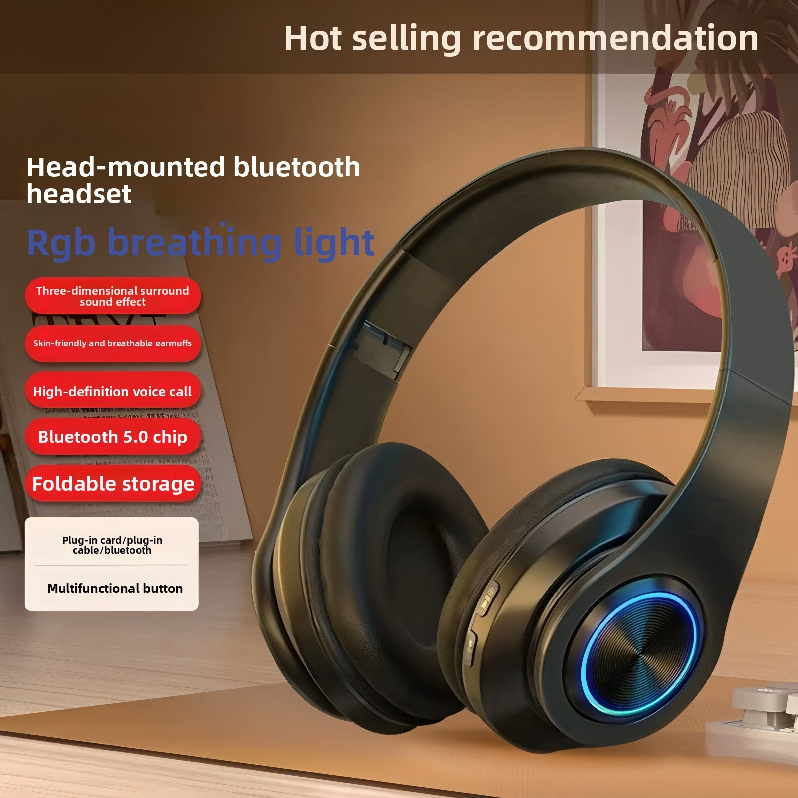 Wireless Over Ear Designer Headphones Luminous Gaming Sports Foldable TF Card B39 Headset Compatible With Smartphones Laptops Computers For Daily Whol