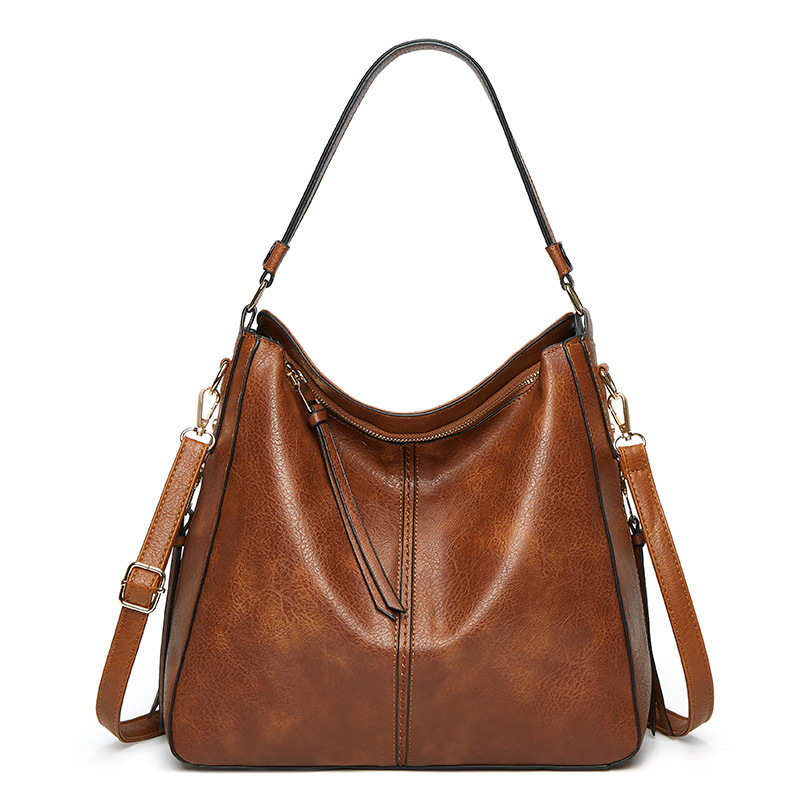 Retro Brown Faux Leather Hobo Bag, Women's Large Convertible Crossbody & Shoulder Purse with Tassel Detail free shipping