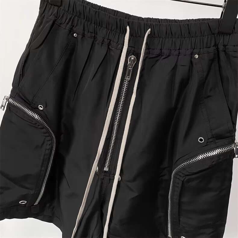 Dark RO Zipper Wide-Leg Cargo Shorts with Side Pockets, Cargo Pants, RICK Style