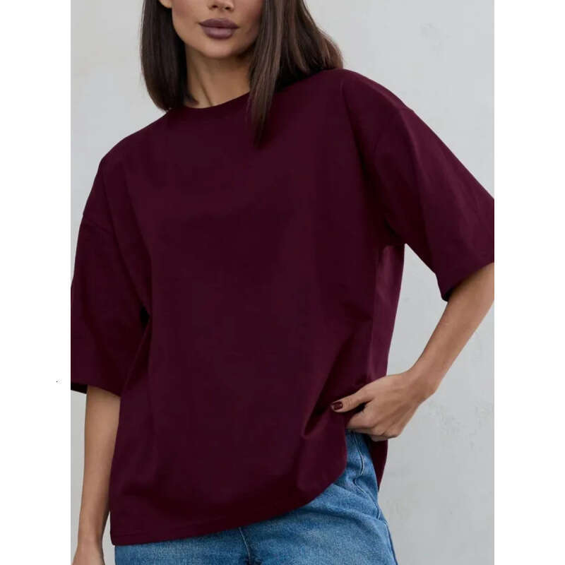 designer clothes women Summer New Women Cotton Mid-Length T-Shirt European American Ins Style Lazy Loose Fit Solid Color Versatile Half Sleeve Casual 