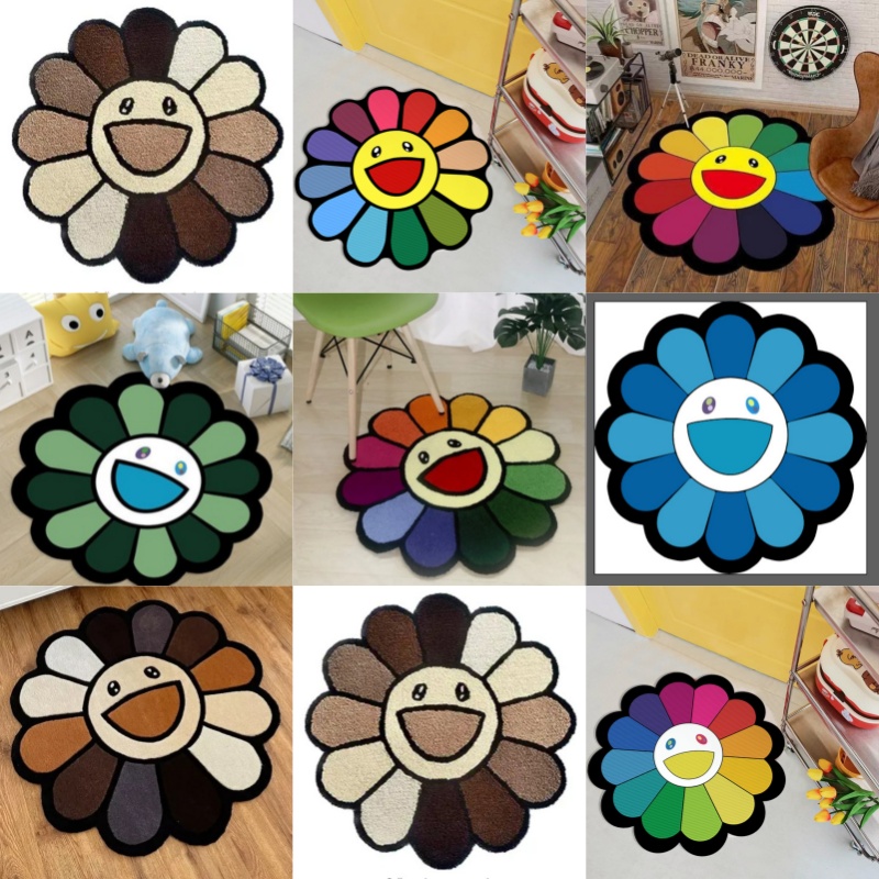 Carpets INS Cartoon Flower Round Carpet Anti-slip Children Playground Soft Plush Rugs Coffee Table Rug Living Room Decor Floor Mats living bedroom bat