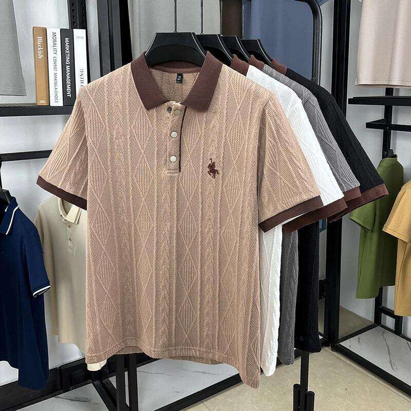 Luxury Brand Men's 2026 Summer Knitted Short Sleeve Designer Wear Middle-Aged Korean Trend Collar Jacquard Embroidery Pullover High-end Polo Shir
