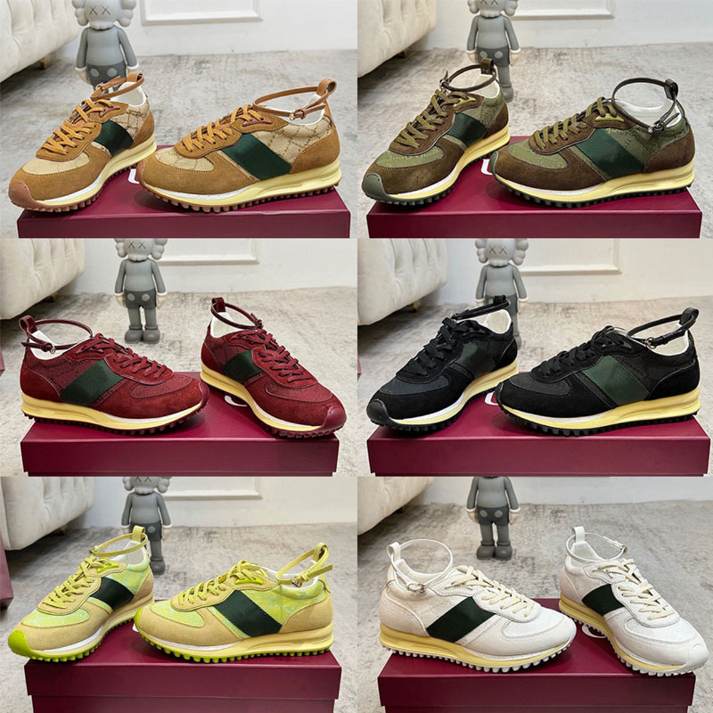 Womens Re Motion Sneaker Designer Ladies Orignal G Canvas Green Red Web Sneakers Luxury Detachable Adjustable Ankle Strap Retro Leisure Shoe Fabric Lining Size 35 41