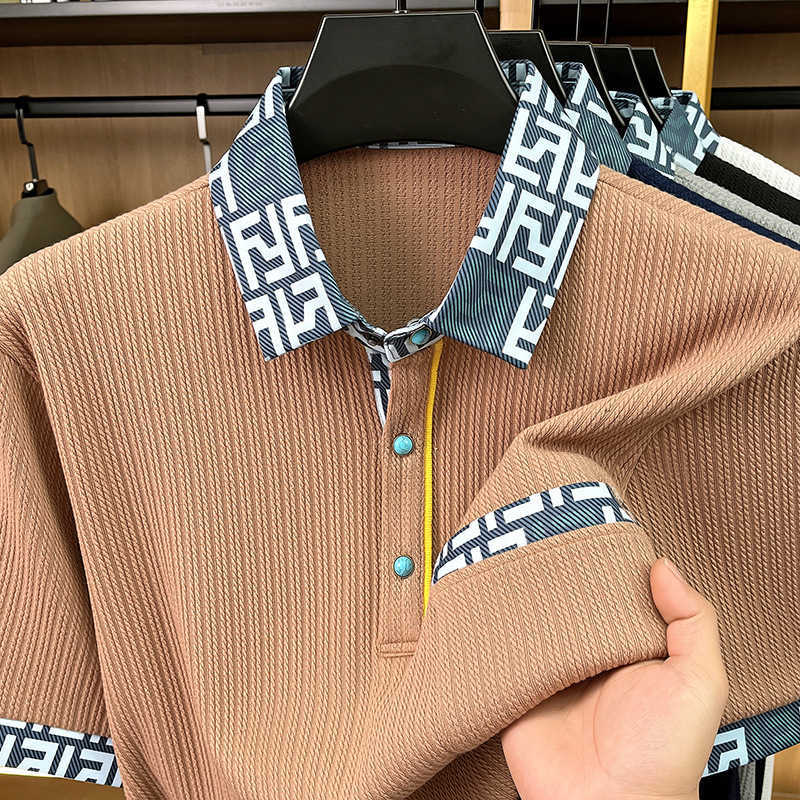New Summer Mens Turn-down Collar Short Sleeve Buttoned Polo Shirt Mens Fashion Jacquard Knit T-shirt88