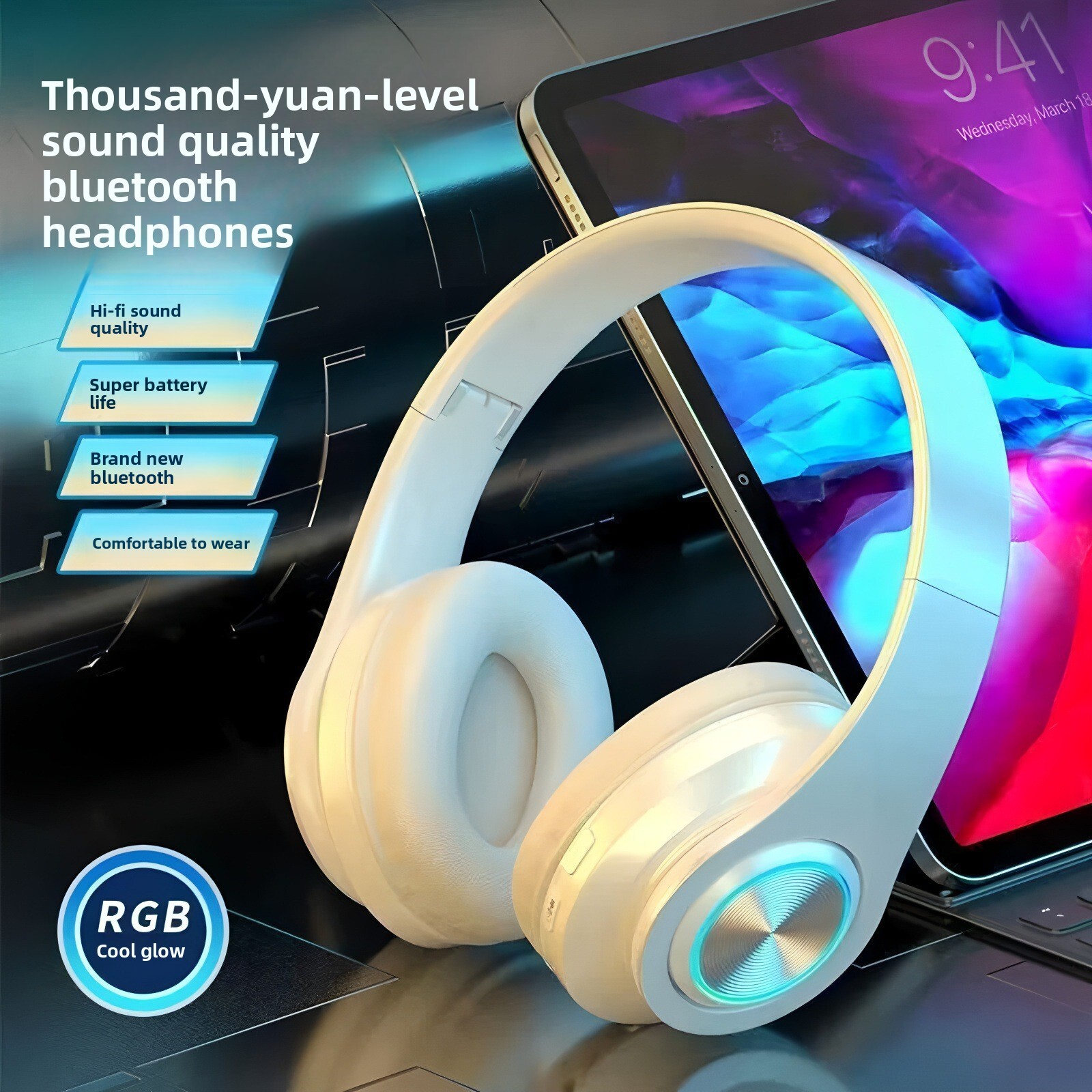 Wireless Over Ear Designer Headphones Luminous Gaming Sports Foldable TF Card B39 Headset Compatible With Smartphones Laptops Computers For Daily Whol