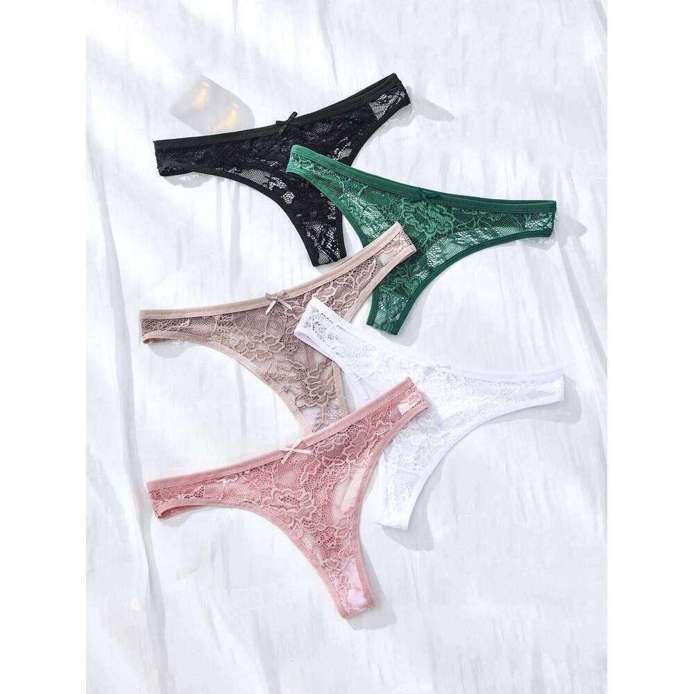 5Pcs Sexy Lace Women Thongs Panties Low Waist Underwear Girls Briefs G-String Breathable Ladies Panty Floral Female Lingerie - view 3