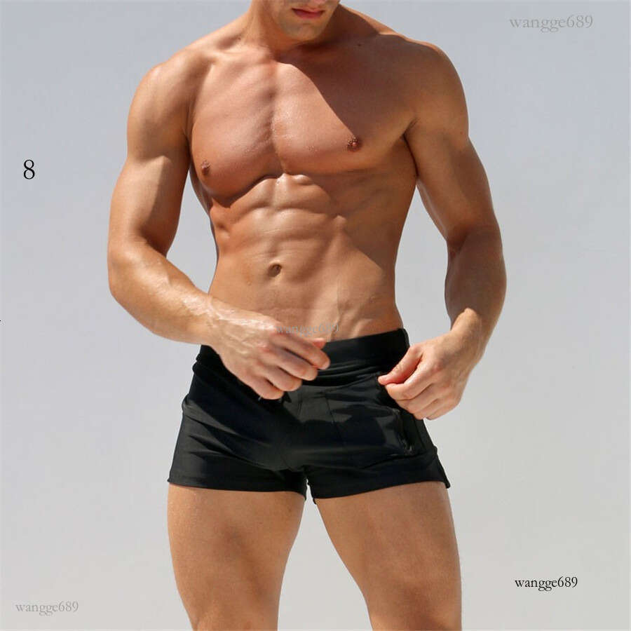 New European and American Style Men's Swim Trunks Boxer Quick-Dry Beach Shorts Men's Swimwear Vertical Pocket Swim Trunks Export