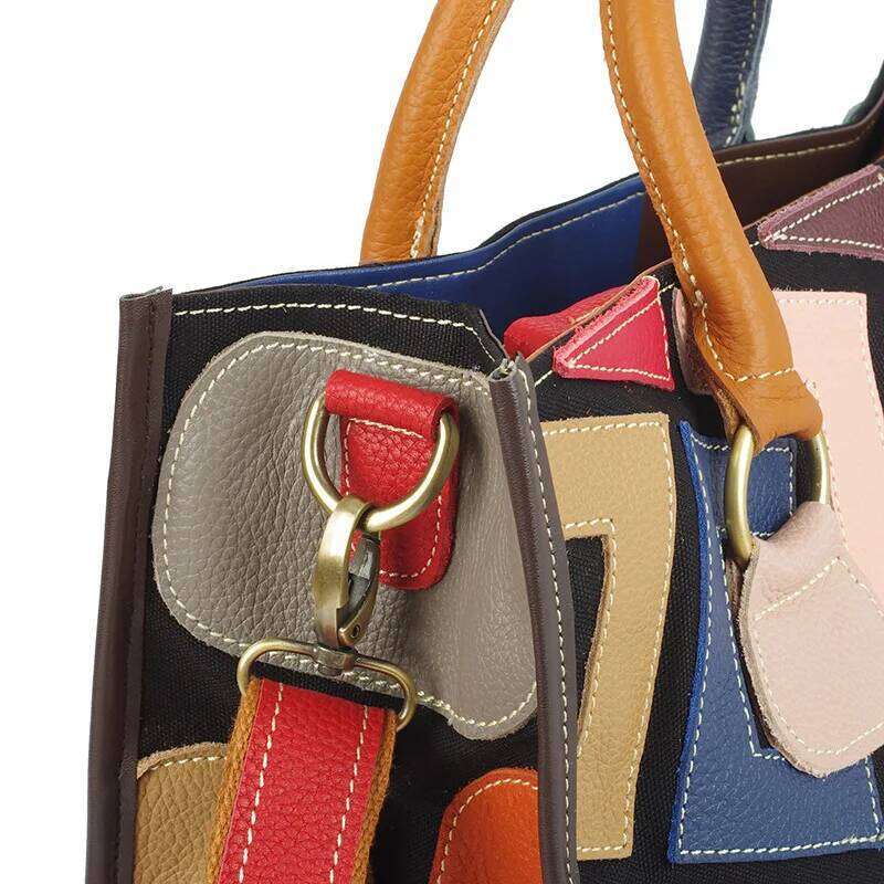 Genuine Leather Ethnic Style Color Contrast Tote Bag Luxury Designer Large Capacity Casual Versatile Commuter Travel Party Women Handbag SENYY