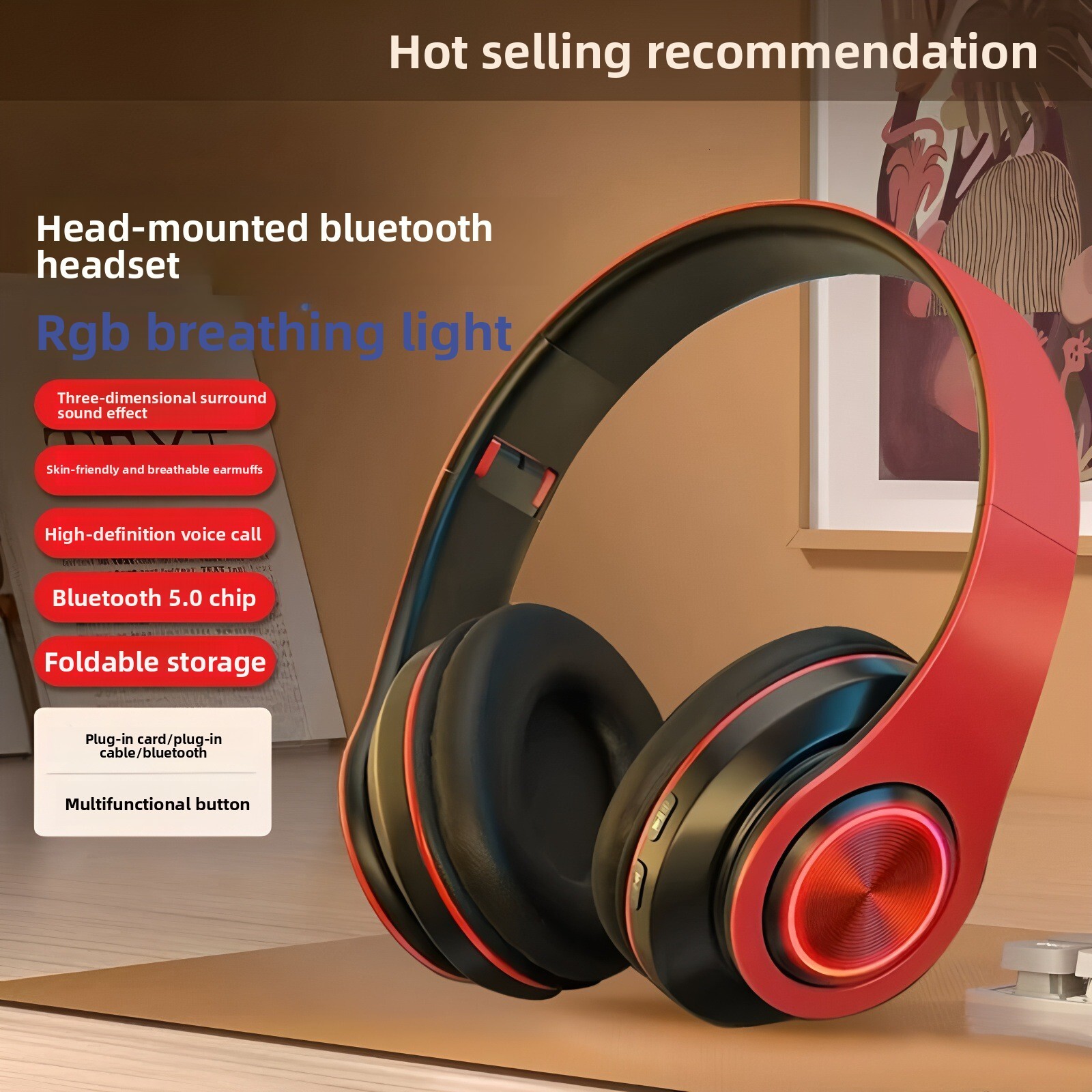 Wireless Over Ear Designer Headphones Luminous Gaming Sports Foldable TF Card B39 Headset Compatible With Smartphones Laptops Computers For Daily Whol