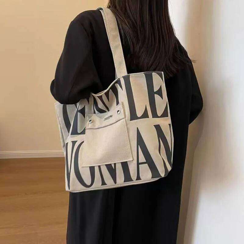 New Large Capacity Single Shoulder Canvas Stylish Letter Style Student Install Books Handbag For Class, Fashion Shopping Bag
