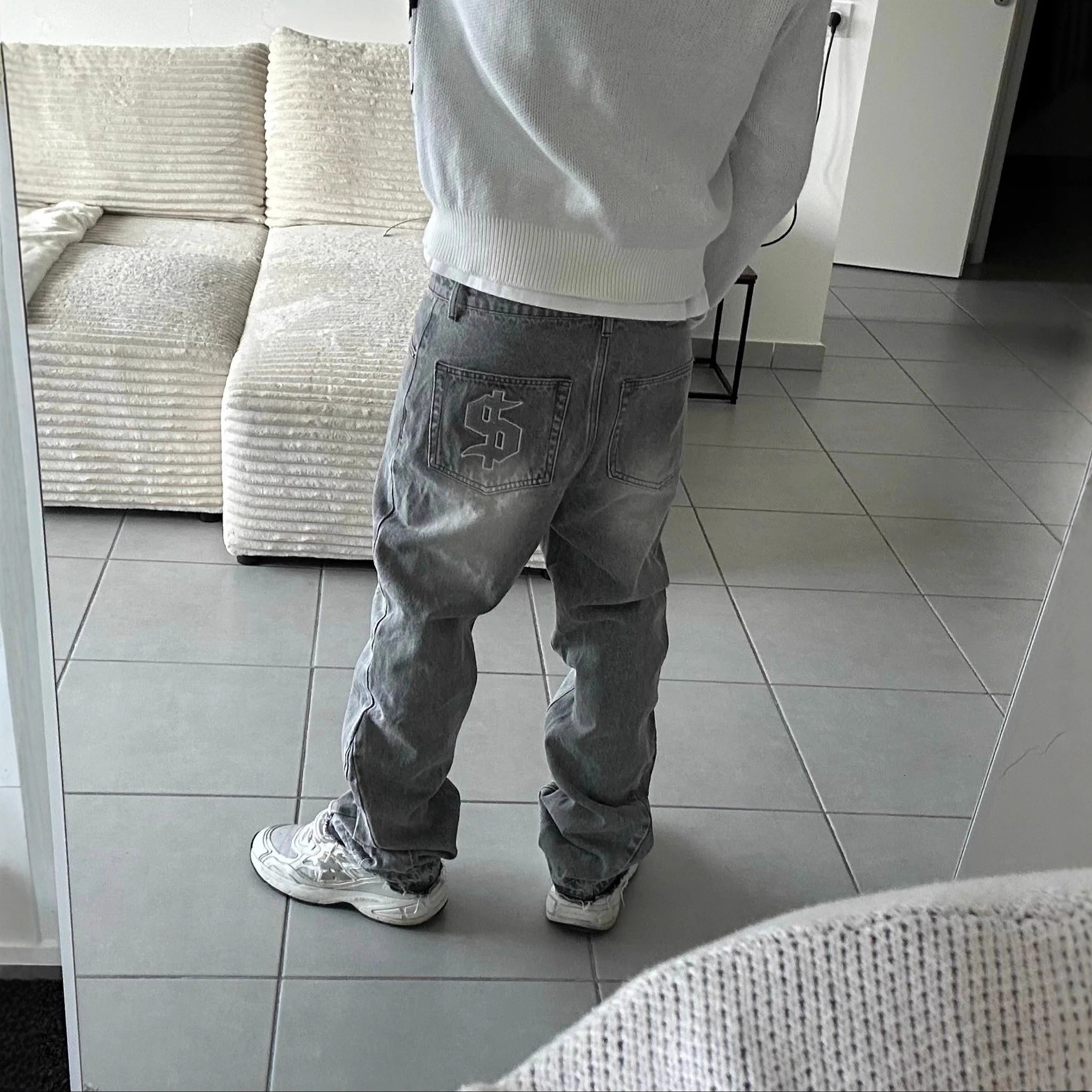 Luxurious Brand Designer Trendy Retro High Street Washed Distressed Frayed Denim Pants - Unique Streetwear Casual Straight-leg Pants