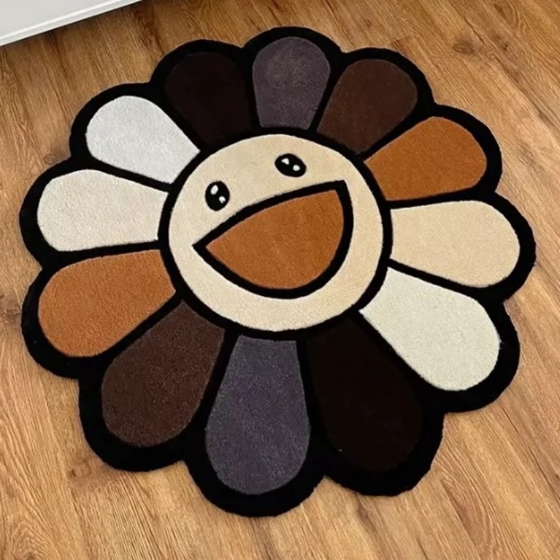 Carpets INS Cartoon Flower Round Carpet Anti-slip Children Playground Soft Plush Rugs Coffee Table Rug Living Room Decor Floor Mats living bedroom bat