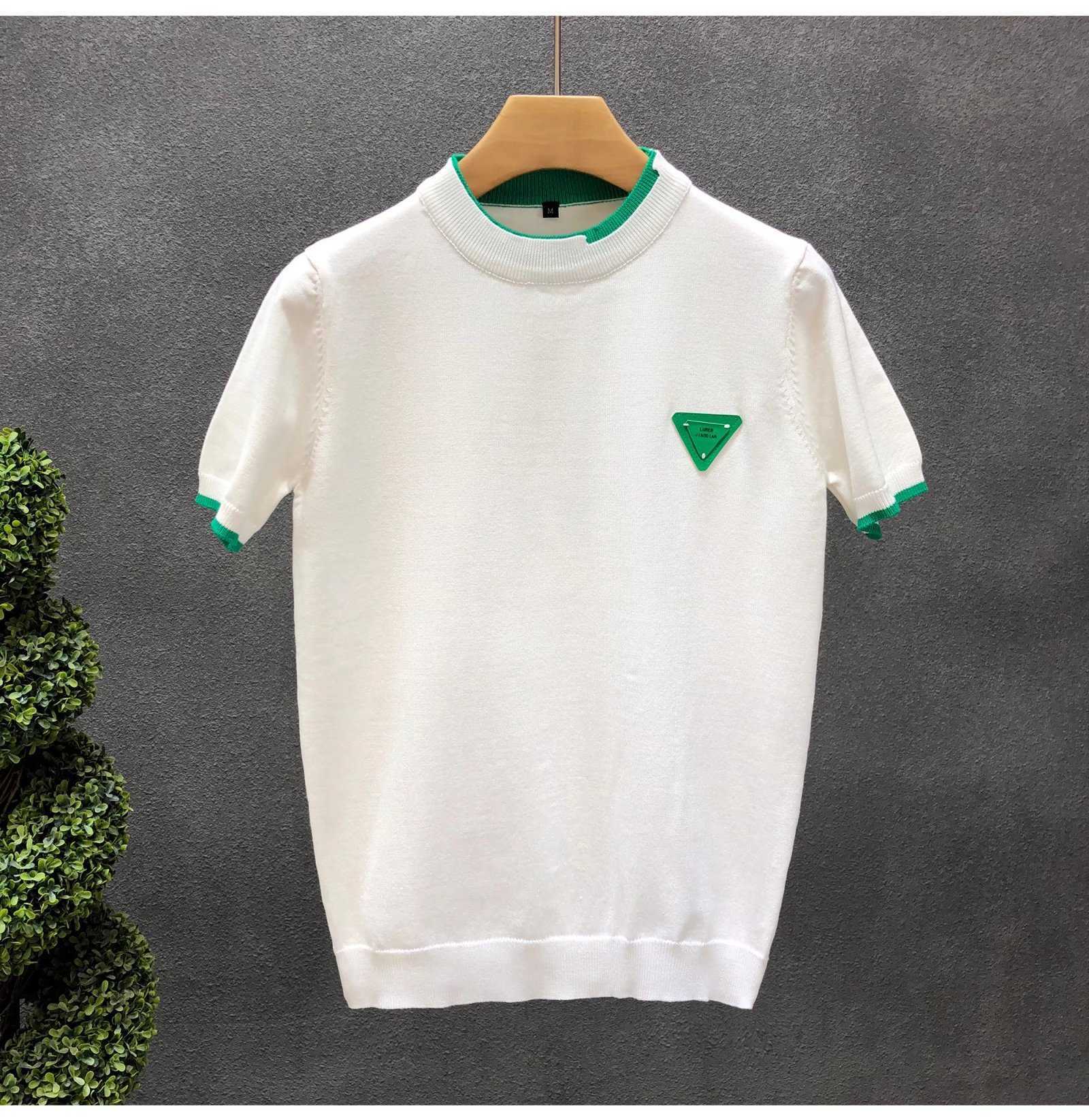 Trendy Brand White Knitted Short Sleeve Ice Silk Mens Fashionable Handsome Warm Inner Wear Half Sleeve Sweater T-Shirt Mens Base Shirt