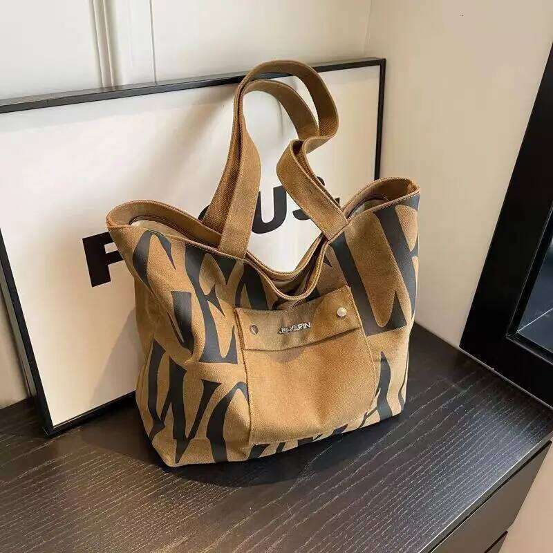 New Large Capacity Single Shoulder Canvas Stylish Letter Style Student Install Books Handbag For Class, Fashion Shopping Bag