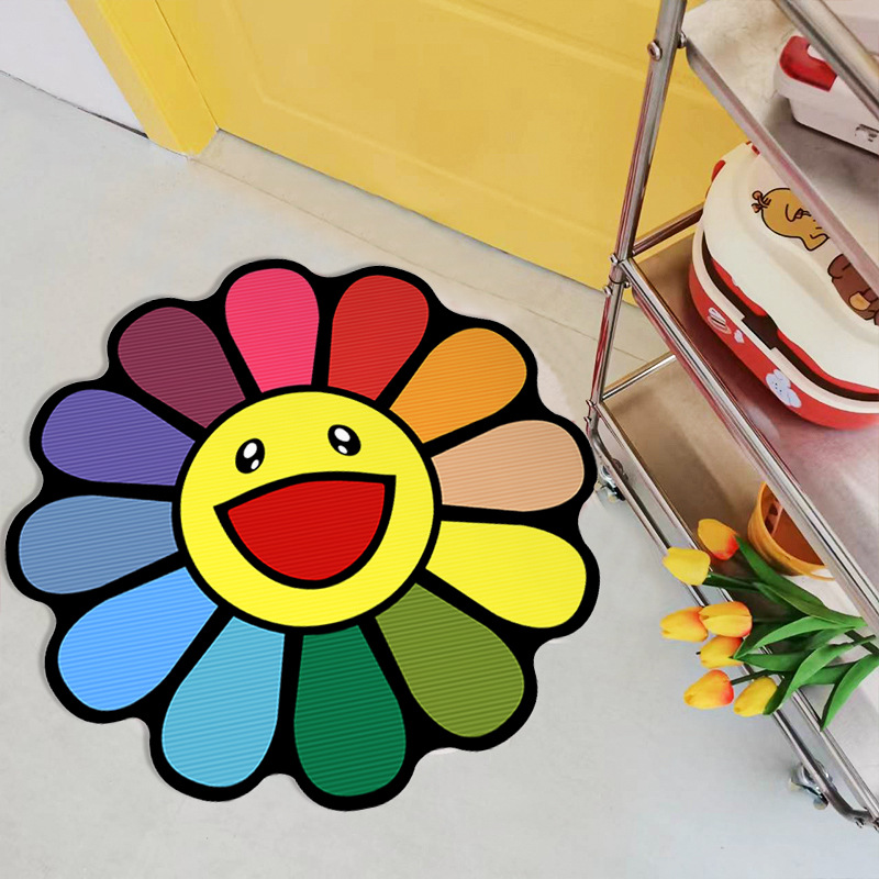 Carpets INS Cartoon Flower Round Carpet Anti-slip Children Playground Soft Plush Rugs Coffee Table Rug Living Room Decor Floor Mats living bedroom bat