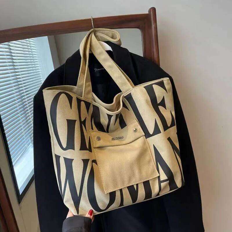 New Large Capacity Single Shoulder Canvas Stylish Letter Style Student Install Books Handbag For Class, Fashion Shopping Bag
