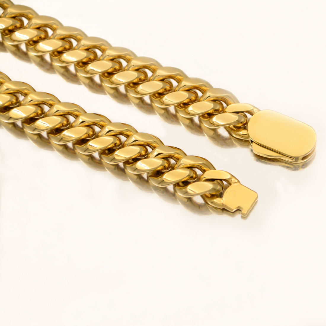 6-14mm Stainless Steel Miami Cuban Chain Necklace Bracelet with Spring Clasp Gold Color