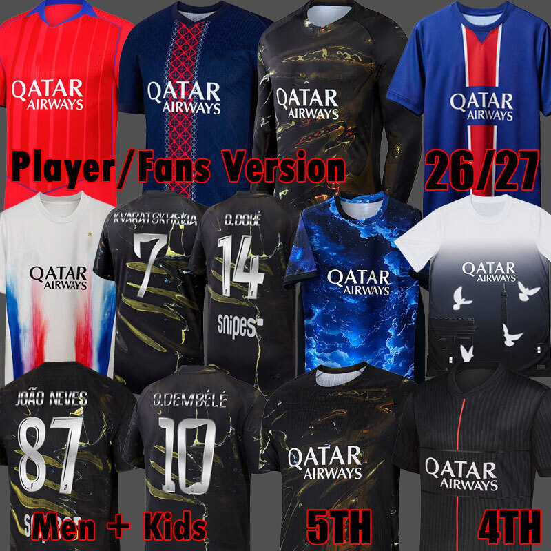 Maillots KVARATSKHELIA Soccer Jerseys DEMBELE Night Edition 2025 DOUE psges 5th Jersey 2026 enfants Maillot 25 26 football shirts Men pre match kids E