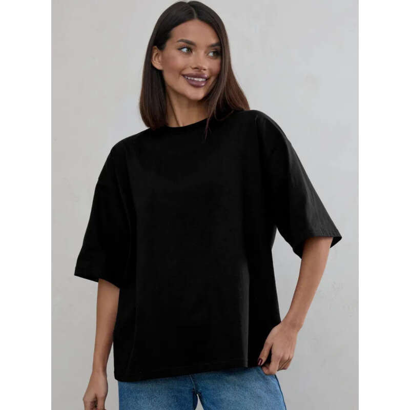designer clothes women Summer New Women Cotton Mid-Length T-Shirt European American Ins Style Lazy Loose Fit Solid Color Versatile Half Sleeve Casual 