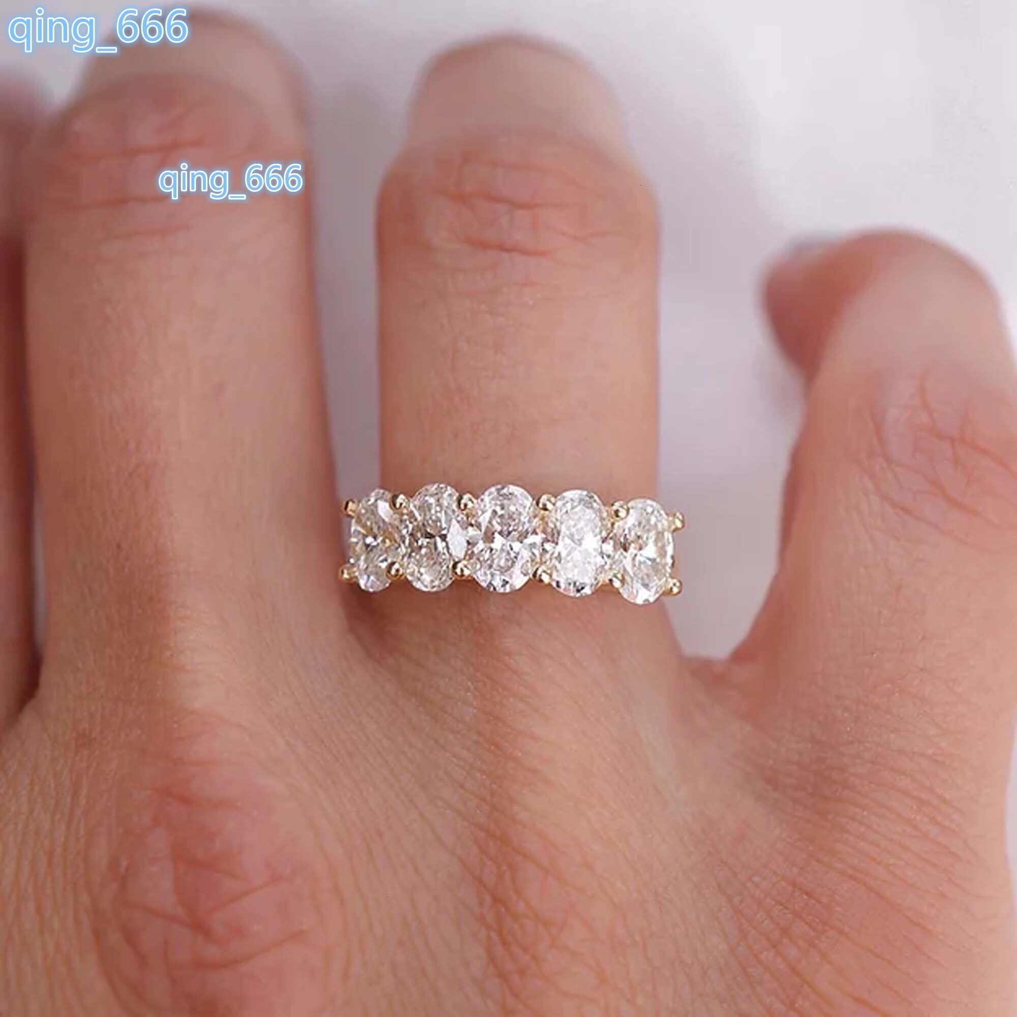 Oval Moissanite Band Five Stone Moissanite Wedding Band 64 mm Oval Cut Moissanite Engagement Ring 14k Yellow Gold Diamond Band