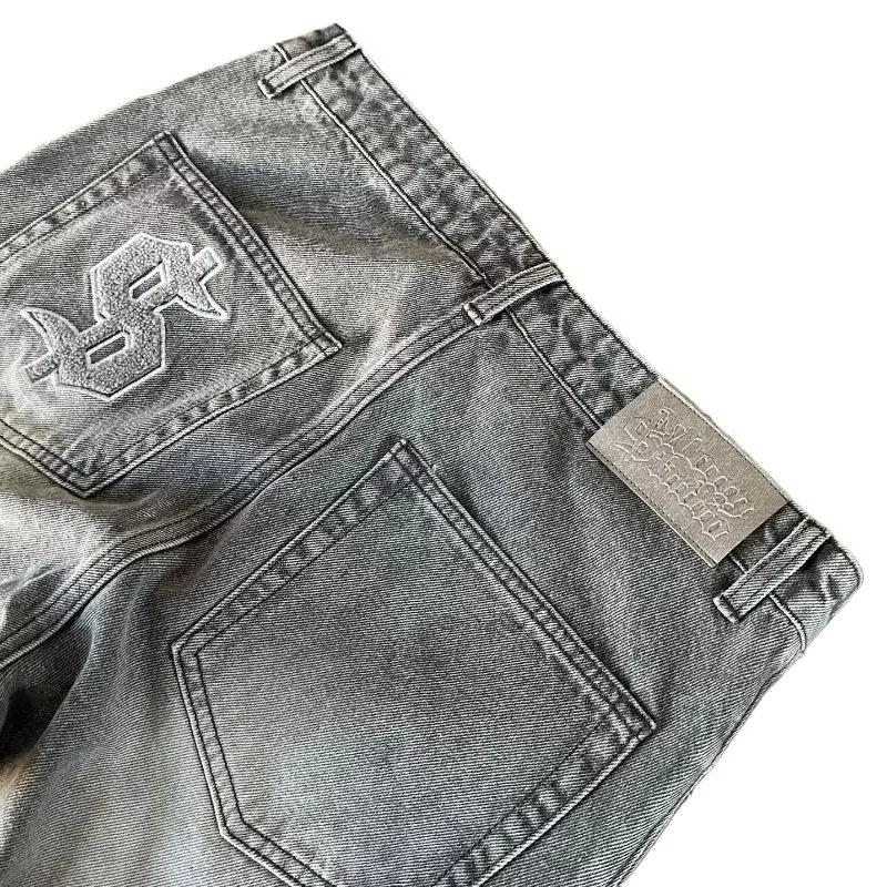 Luxurious Brand Designer Trendy Retro High Street Washed Distressed Frayed Denim Pants - Unique Streetwear Casual Straight-leg Pants - view 4
