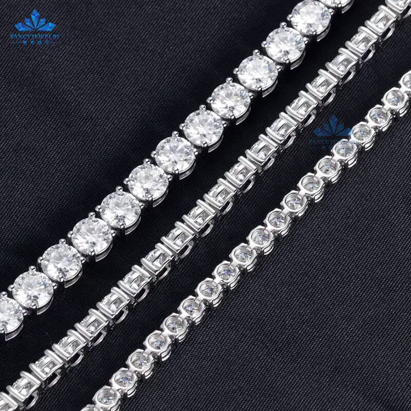 Ready to Ship Pass Diamond Tester Vvs Moissanite Tennis Chain 3mm 4mm 100 925 Sterling Silver Hip Hop Tennis Chain Moissanite