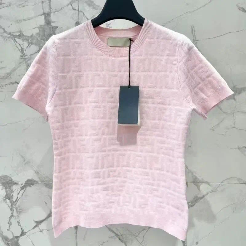 Designer New Style Women's Tees Knitting Shirts Summer Slim Top Tees Womens Luxury Round Neck Solid T Shirt Stretch Pullover Tshirts