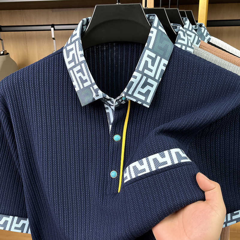 New Summer Mens Turn-down Collar Short Sleeve Buttoned Polo Shirt Mens Fashion Jacquard Knit T-shirt88