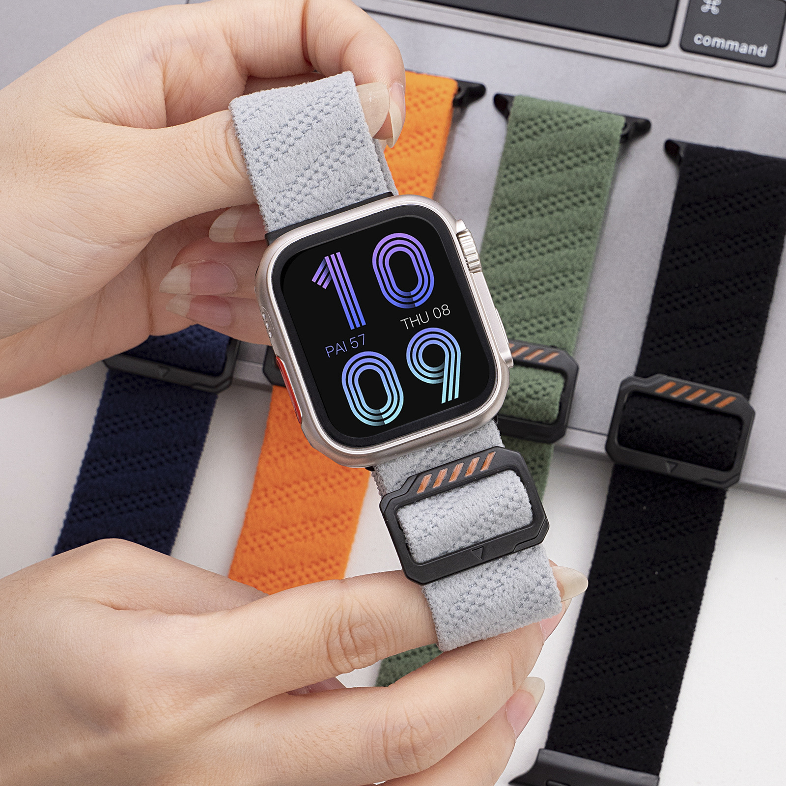 Herringbone Alpine Sport Nylon Woven Band for Apple Watch Ultra 2/49mm 10 46mm Loop Bracelet for Lwatch SE 6 5 Strap