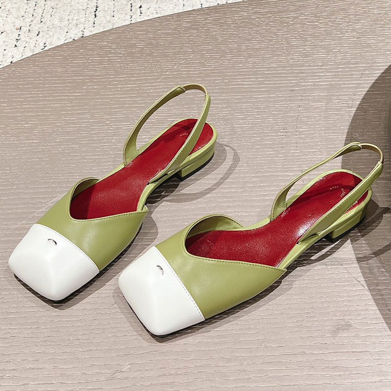 Ladies Leather slingback Sandals Womens Color Blocked Flat Mule Sandals Designer Fashion Leather Mary Jane Genuine Leather Outsole Sizes 35 42