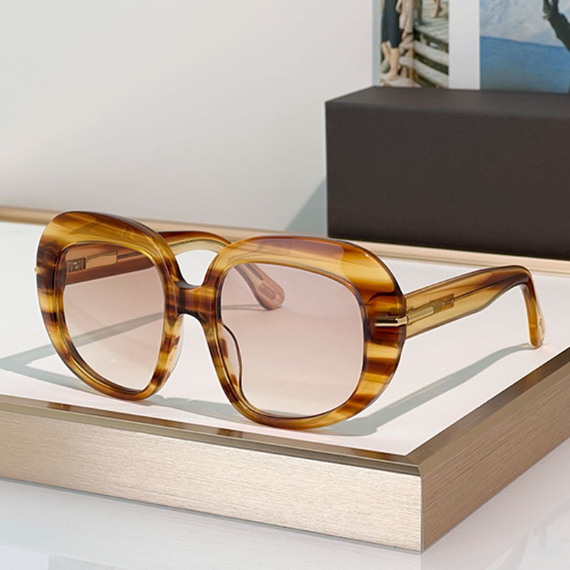 ICON ROUND SUNGLASSES FT1237 Fashion Designer Womens Butterfly Sunglasses Large Acetate Geometric Frame Legs 3D T LOGO Party Beach Vacation Goggles Style UV400