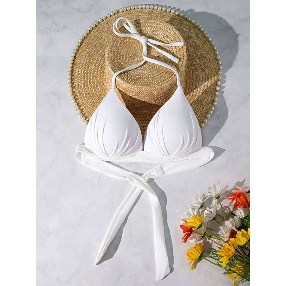 XS - XL Sexy 2025 Push Up Bra Cup Halter Bikini Female Swimsuit Women Swimwear Bather Bathing Suit Swim Solid Beach wear Top 26L0505