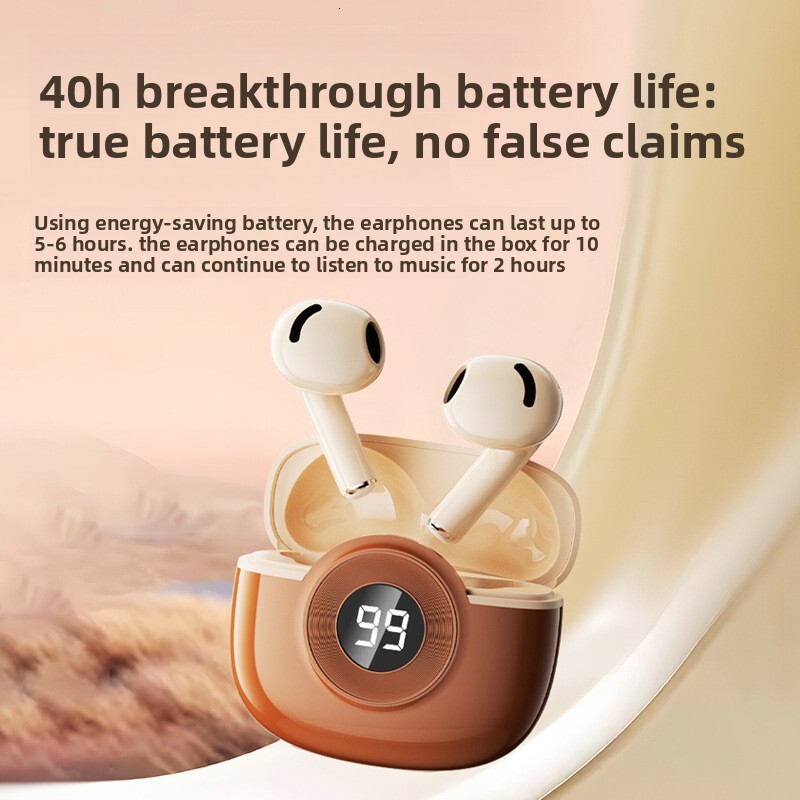 Wireless In Ear Designer Headphones Noise Cancelling High Fidelity Sound Touch Control Digital Display Compatible With Smartphones Laptops Computers F