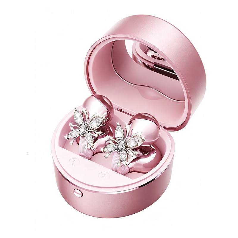 Wireless Ear Clip Designer Headphones Butterfly Ear Ornament Heart Shaped Charging Case With Makeup Mirror High Appearance Level Fashion Wireless Blue