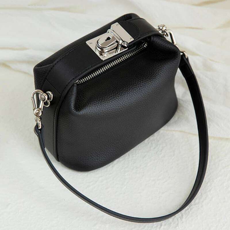 Genuine Leather Luxury Designer Handbag Women Trend New High Quality Grain Cowhide Fashion Silver Lock Small Shoulder Bag SENYY