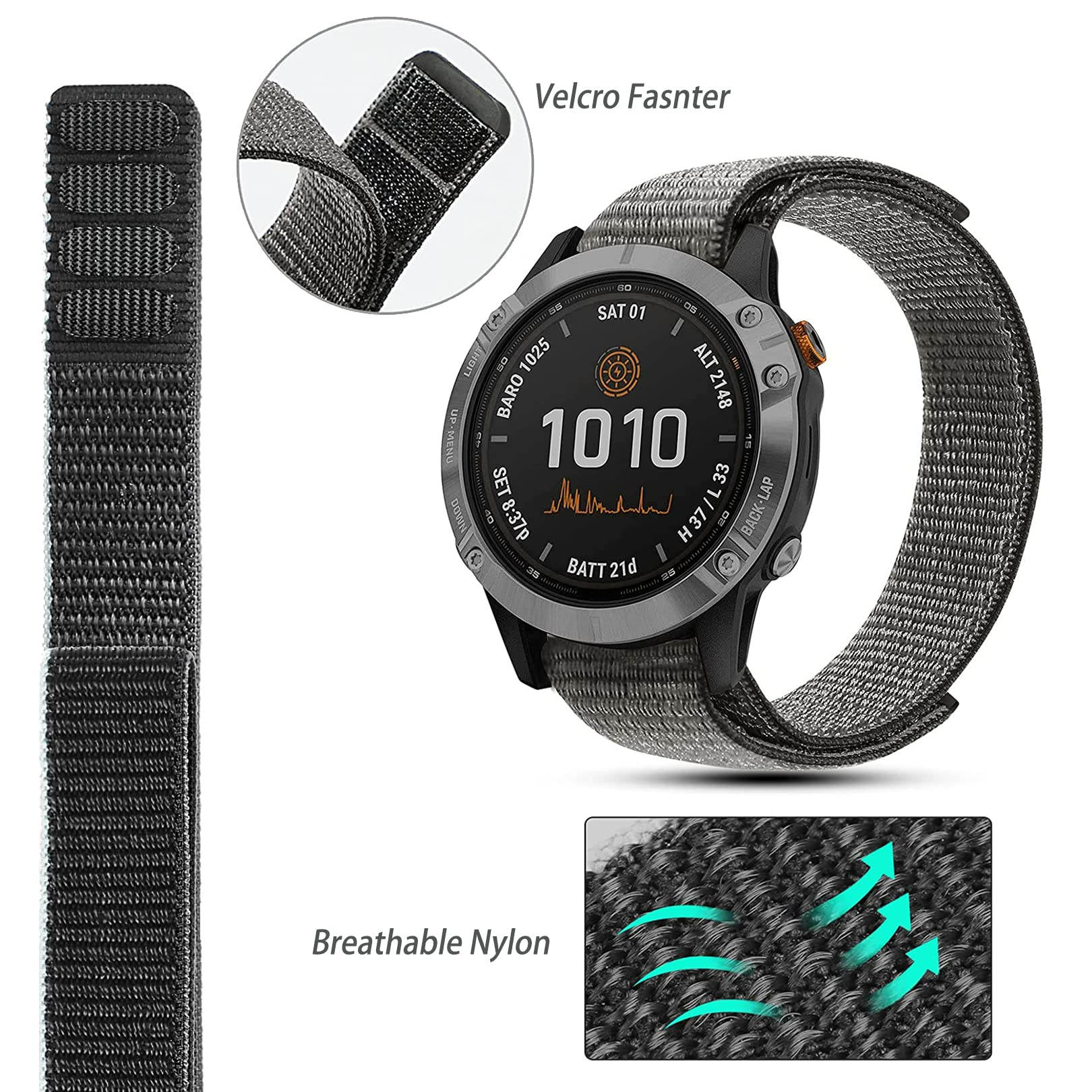26/22/20mm Custom Nylon Watch Strap Woven Fabric Replacement Smart Watch Band Breathable Sport Wristband Compatible with Garmin Fenix 7X 7 6X 6 Pro 5X