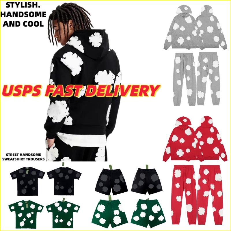 Denim Hoodie Shorts fashion designer shirt Men's high quality outdoor sports Hoodie Multicolor Hip Hop High Street Men's Printed Kapok Foam Pullover Denim Hoodie TOP