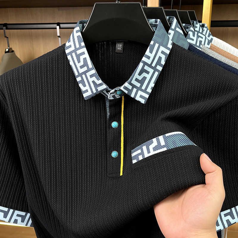 New Summer Mens Turn-down Collar Short Sleeve Buttoned Polo Shirt Mens Fashion Jacquard Knit T-shirt88