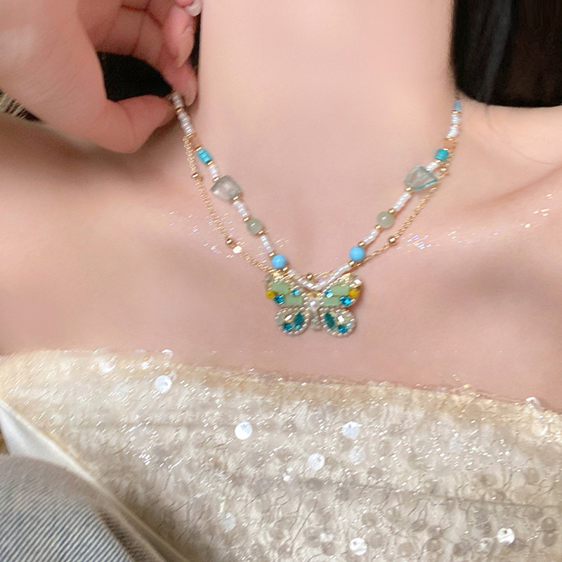 Super Fairy Butterfly Beaded Necklace, Fashionable and Versatile, Elegant Collarbone Chain, Unique Design Necklace for Women - view 4