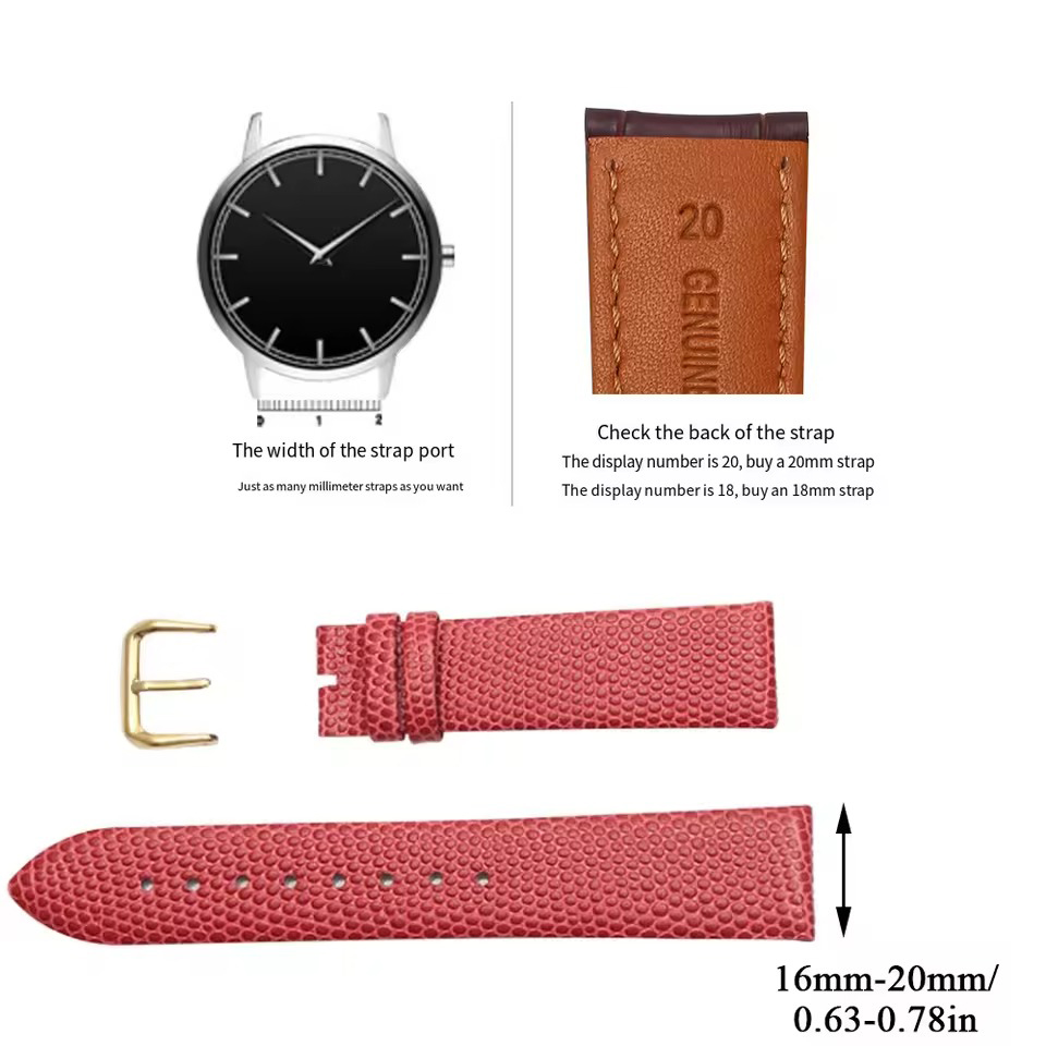 12 14 16 18 20 22mm Luxury Lizard Pattern Top Grain Calfskin Genuine Leather Watch Band Strap for Men and Women