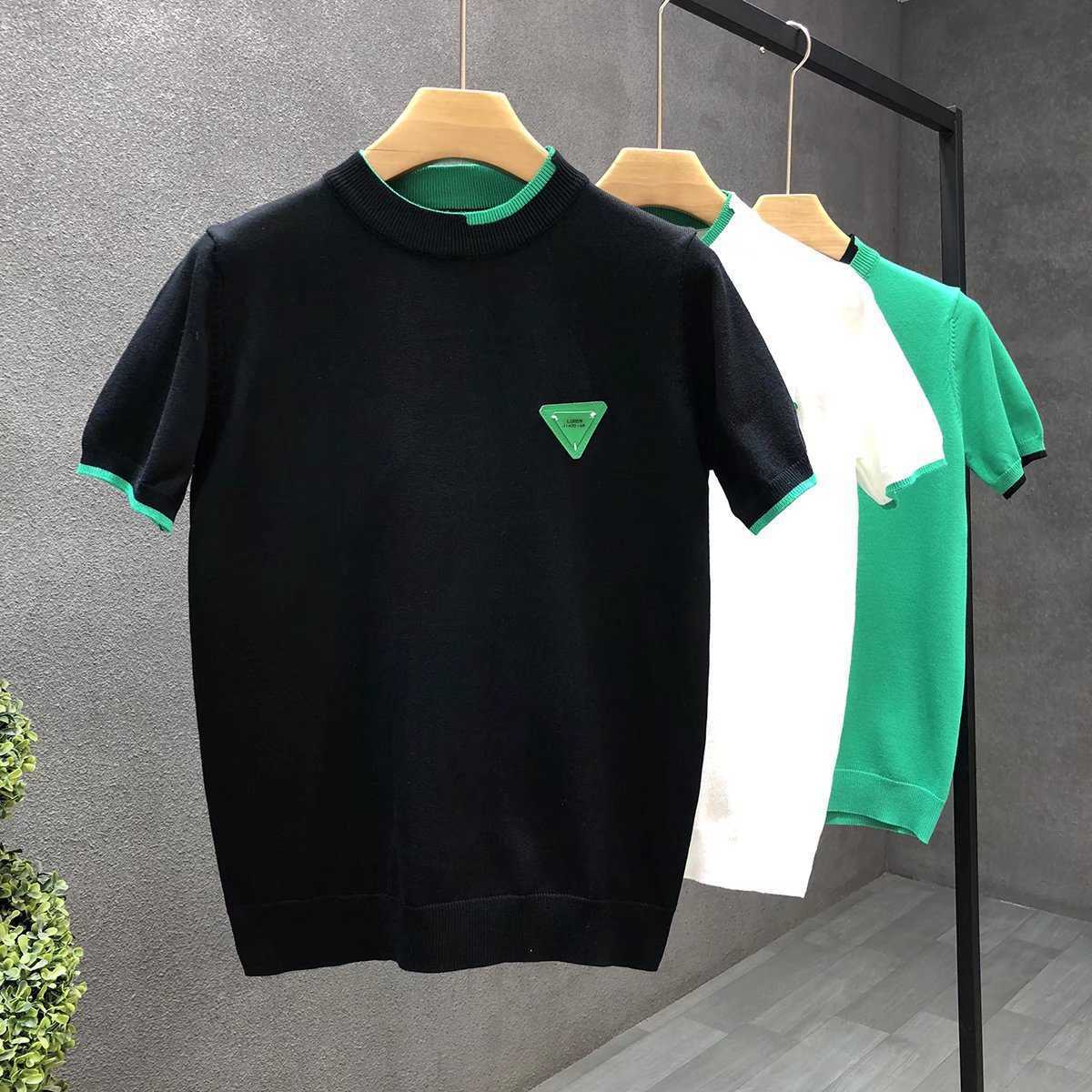 Trendy Brand White Knitted Short Sleeve Ice Silk Mens Fashionable Handsome Warm Inner Wear Half Sleeve Sweater T-Shirt Mens Base Shirt