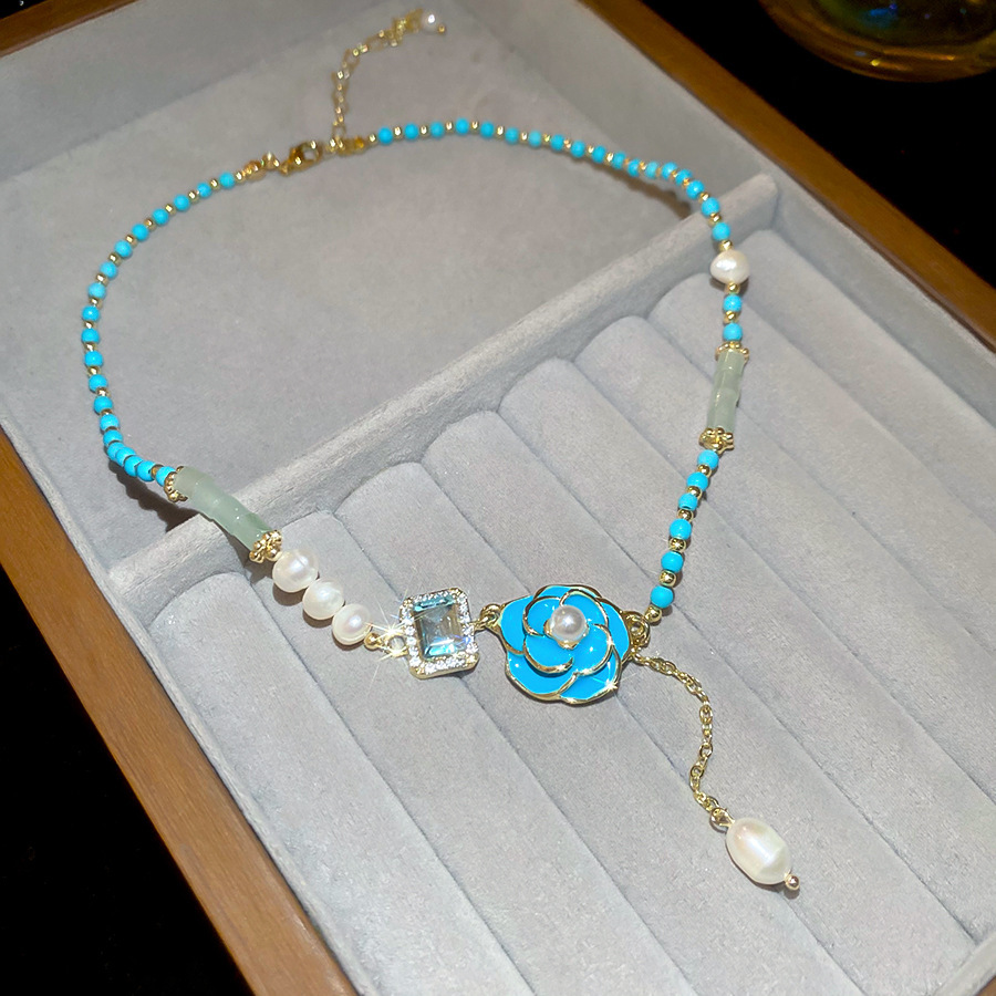 Flower Pendant with Oil Drops Freshwater Pearl for Women, Sweet and Fresh Collarbone Chain, Ultra-Fairy, Light Luxury, High-End Necklace - view 5