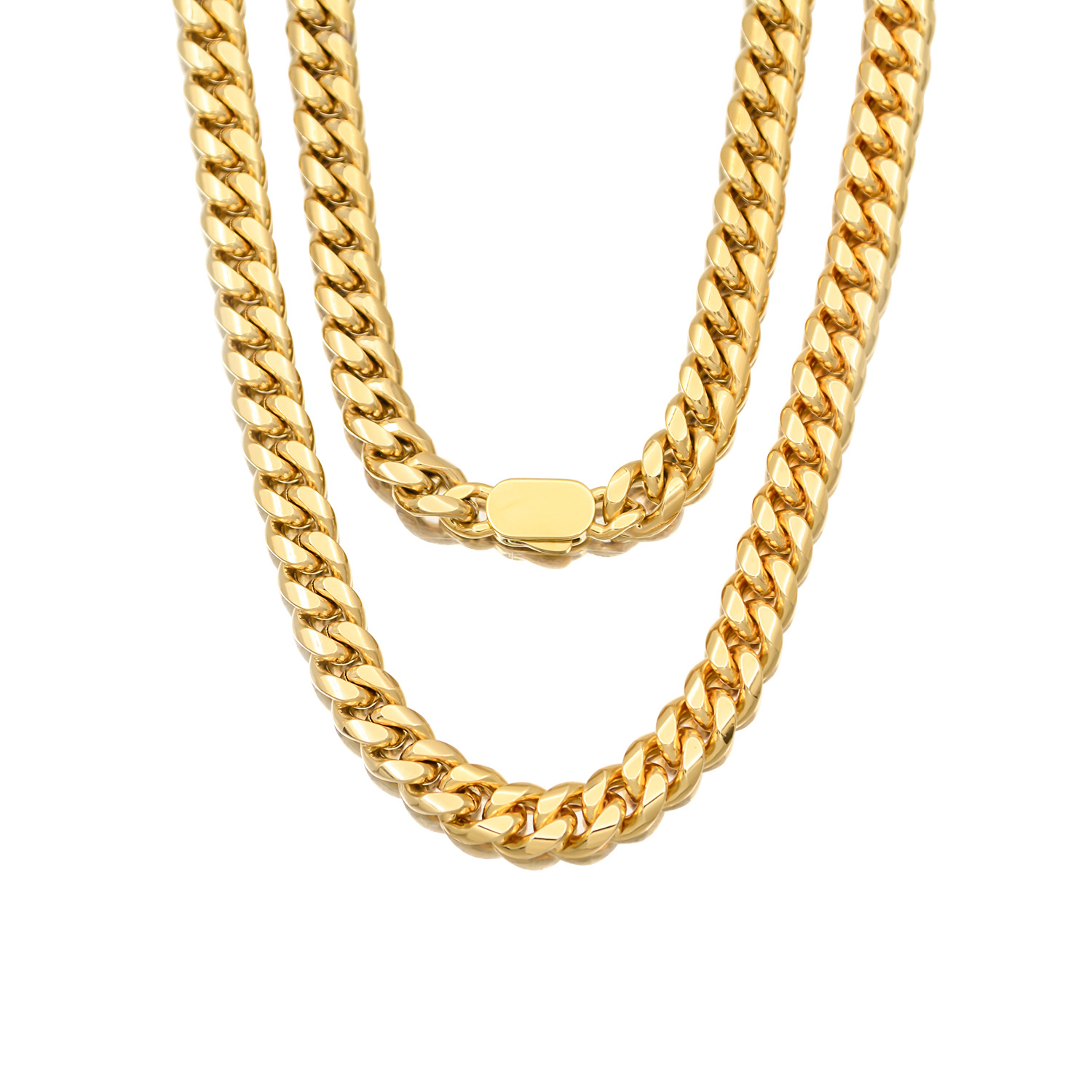6-14mm Stainless Steel Miami Cuban Chain Necklace Bracelet with Spring Clasp Gold Color