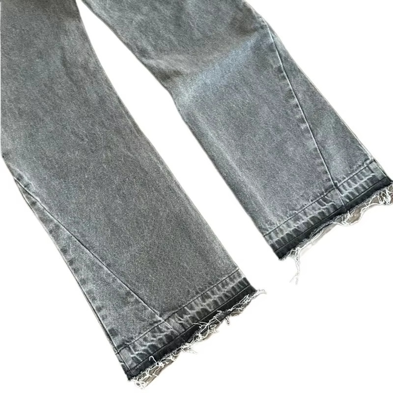 Luxurious Brand Designer Trendy Retro High Street Washed Distressed Frayed Denim Pants - Unique Streetwear Casual Straight-leg Pants - view 5